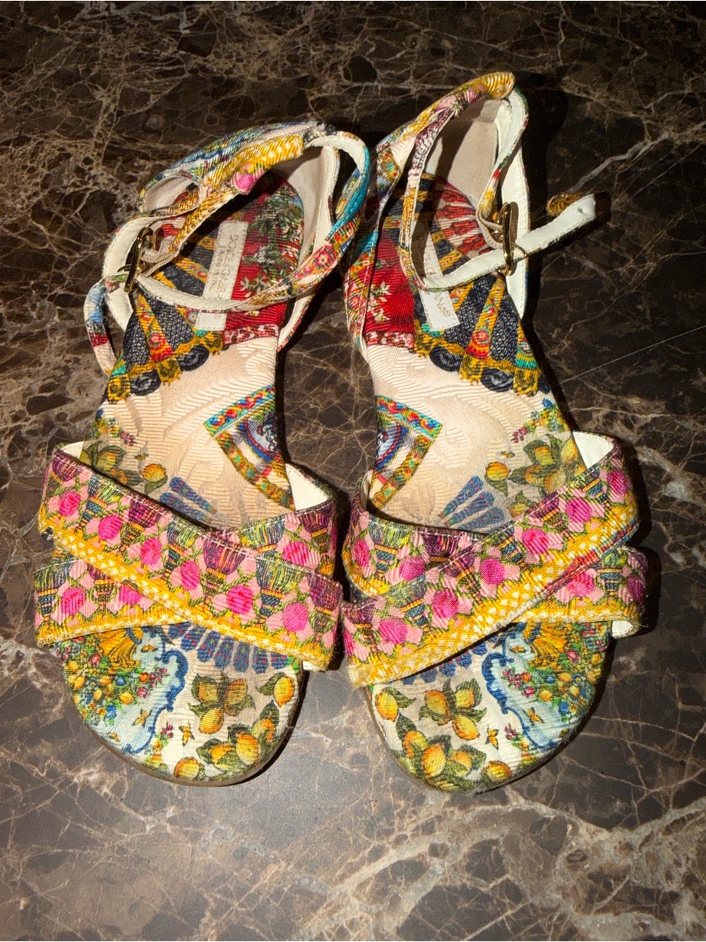 Dolce & Gabbana Floral Embroidered Ankle-Strap Sandals in Multicolor